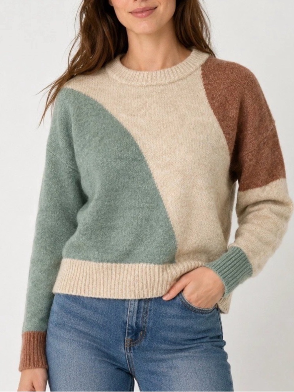 Madewell Colorblock Wool Blend Crewneck Sweater size Small